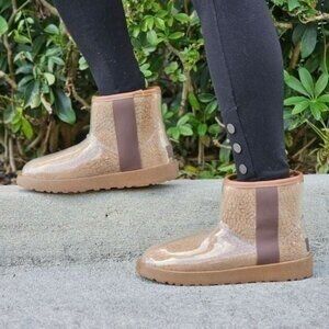 Clear Brown Ankle Comfort Boots for Women Pull On Style